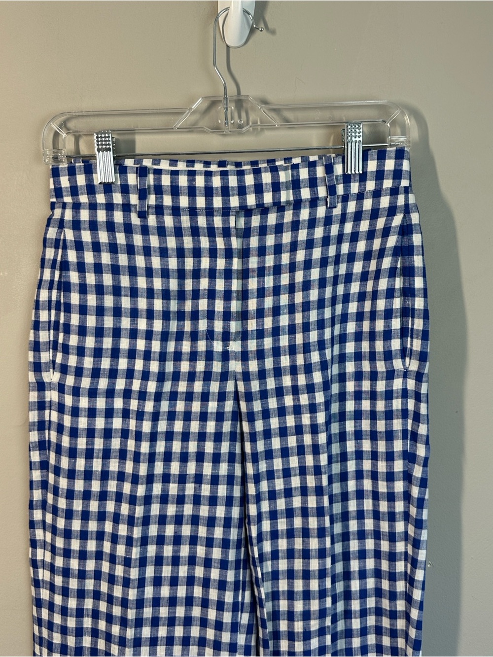 J. Crew Blue And White Linen Gingham Pants Trousers Slacks Size 00 - Picture 5 of 16